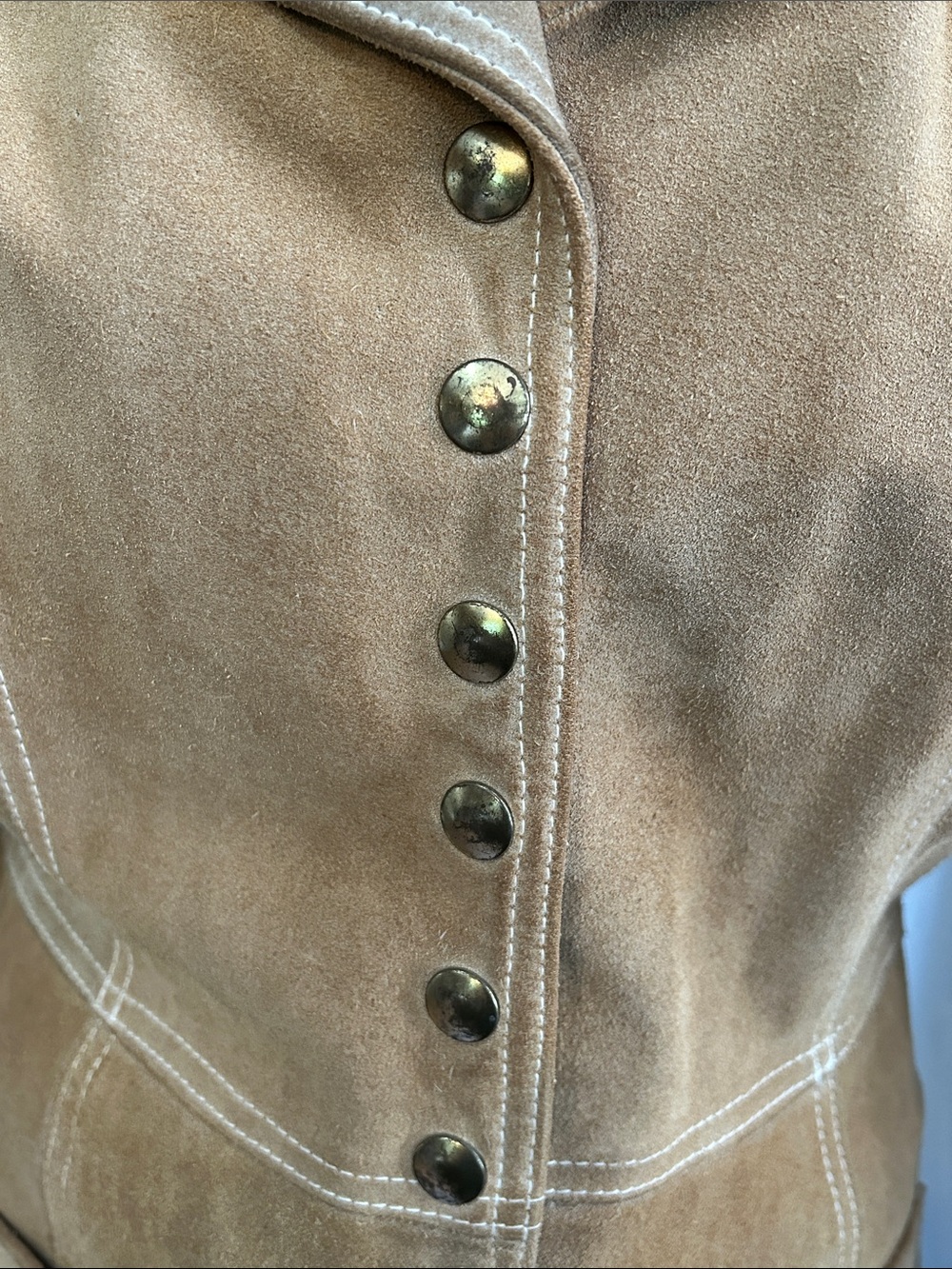 Suede Long Coat - Tan Women's Jacket - Picture 4 of 8